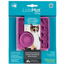 LickiMat Kitty - mała mata spowalniająca jedzenie dla kociąt i kotów dorosłych, z wbudowaną miseczką - Fioletowy