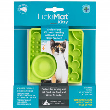 LickiMat Kitty - malá podložka, ktorá spomaľuje jedenie pre mačiatka a dospelé mačky, so vstavanou miskou - zelená