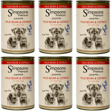 Simpsons Premium Wild Boar & Ostrich Casserole - mokra karma dla psa, z mięsem dzika, strusiem i ekologicznymi warzywami, bez zbóż - 6x 400g