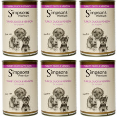 Simpsons Premium Puppy Turkey, Duck & Venision Casserole - mokré krmivo pre šteňatá, s morkou, kačicou, divinou a zeleninou, bez obilnín - 6x 400g