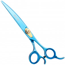 Geib Kiss Gold Blue Curved Scissors - wysokiej jakości nożyczki gięte z mikroszlifem i niebieskim wykończeniem - 7,5