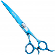 Geib Kiss Silver Blue Curved Scissors - wysokiej jakości nożyczki gięte z mikroszlifem i niebieskim wykończeniem - 7,5