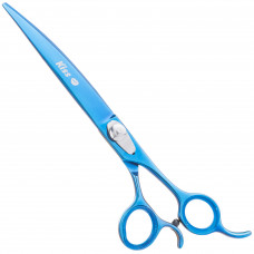 Geib Kiss Silver Blue Curved Scissors - wysokiej jakości nożyczki gięte z mikroszlifem i niebieskim wykończeniem - 8,5