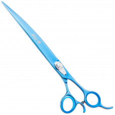 Geib Kiss Silver Blue Curved Scissors - wysokiej jakości nożyczki gięte z mikroszlifem i niebieskim wykończeniem - 9,5