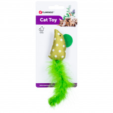 Flamingo Cat Polka Mouse 17cm - hračka pre mačku s pierkami, bodkovaná myš s mačacím štipcom - zelená