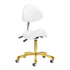 Giovanni 1004 Gold White - zlatá upravovacia stolička nastaviteľná v 3 rovinách, rodeo sedadlo, biela
