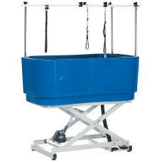 Blovi Electric Dog Bath - veľká a pevná vaňa na úpravu srsti s elektrickým zdvihom a obojstranným výložníkom, modrá