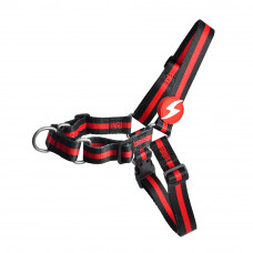 Predný postroj Dashi Stripes Red & Black - Postroj pre nórskeho psa, bez ťahania, červené a čierne pruhy - S