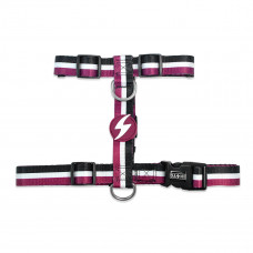 Dashi Stripes Purple & Black chrbtový postroj - nastaviteľný postroj na stráženie psa, fialové a čierne pruhy - S