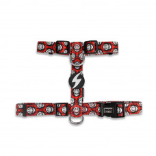 Dashi La Casa De Papel Mask Back Harness - nastaviteľný postroj na stráženie psa, motív zo série House of Paper, červená a čierna - S