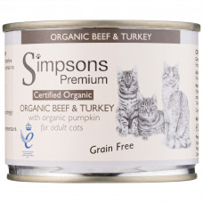 Simpsons Premium Cat Organic Beef & Turkey - mokré krmivo pre mačky bez obilnín, hovädzie mäso, morka, tekvica - 200 g