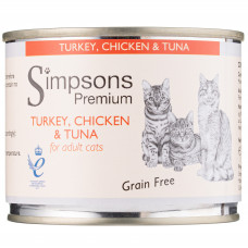 Simpsons Premium Cat Turkey, Chicken & Tuna - bezobilné mokré krmivo pre mačky, morka, kuracie mäso a tuniak - 200 g