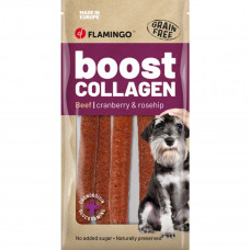 Flamingo Boost Sausage With Beef & Collagen 600g - psí párok, kolagénová pochúťka s hovädzím mäsom, 6 ks.