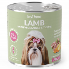 Lovi Food Jahňacie so zeleninou - monoproteínové mokré krmivo pre psov s jahňacím mäsom, zeleninou a tymianom - 24x 800g Lovi Food Jahňacie so zeleninou - monoproteínové mokré krmivo pre psov s jahňacím mäsom, zeleninou a tymianom - 24x 800g