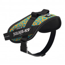 Julius-K9 IDC Powerharness Leopard - postroj pre psa, s odrazkami, žltý a tyrkysový vzor - Mini