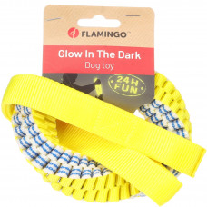 Flamingo Glowa Tug Rope Ring - ťahák so zapleteným psím prsteňom, žiariaci v tme, žltá a modrá - L