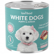 Lovi Food White Dogs Junior & Puppy Veal & Banana - mokré krmivo pre šteňatá a juniorov, pre biele plemená, s teľacím mäsom a banánom - 800g Lovi Food White Dogs Junior & Puppy Veal & Banana - mokré krmivo pre šteňatá a juniorov, pre biele plemená, s teľacím mäsom a banánom - 800g