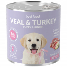Lovi Food Junior & Puppy Veal & Turkey - mokré krmivo pre šteňatá a juniorov, s teľacím mäsom, morkou a hruškou - 24x 800g