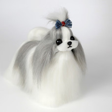 Pán Jiang Shih Tzu, celotelové chlpy, sivo-biele - náhradné chlpy pre malú figurínu na strihanie psov, sivo-biele