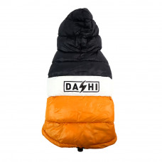 Dashi Stripes Orange & Black Anorak - Prešívaná bunda pre psa s kapucňou, oranžová a čierna - M
