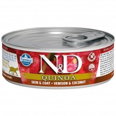 Farmina ND Quinoa Skin & Coat Cat Venison 80g - kompletné, bezobilné krmivo pre dospelé mačky s kožnými problémami, s jeleňom, quinoa