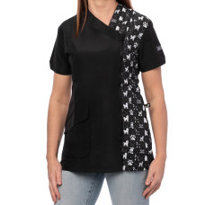 Blovi blúzka s bielym pudlom - Dámska blúzka s krátkym rukávom na úpravu srsti, čierna so vzorom v tvare krabičky - 3XL
