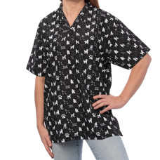 Tunika Blovi s bielym pudlom - tunika s krátkym rukávom na úpravu srsti, unisex, čierna s bielymi pudlami - M