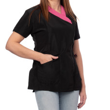 Blúzka Blovi Diana ružová - Dámska blúzka s krátkym rukávom, čierna s ružovým výstrihom a výšivkou - XL