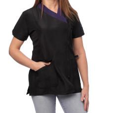 Blúzka Blovi Diana fialová - Dámska blúzka s krátkym rukávom, čierna s fialovým výstrihom a výšivkou - 3XL