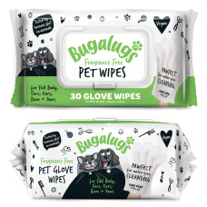 Bugalugs Pet Glove Wipes bez vône 30 ks - vlhčené rukavice na umývanie psov a mačiek, bez vône