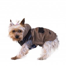 Doogy Roscoff - teplá, manšestrová bunda pre psa, s koženými vložkami, hnedá - Dĺžka: 32 cm