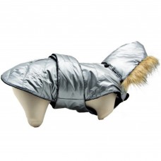 Doogy EasyFit - bunda pre psa so zapínaním na chrbte, s odnímateľnou kapucňou, strieborná - Dĺžka: 42 cm